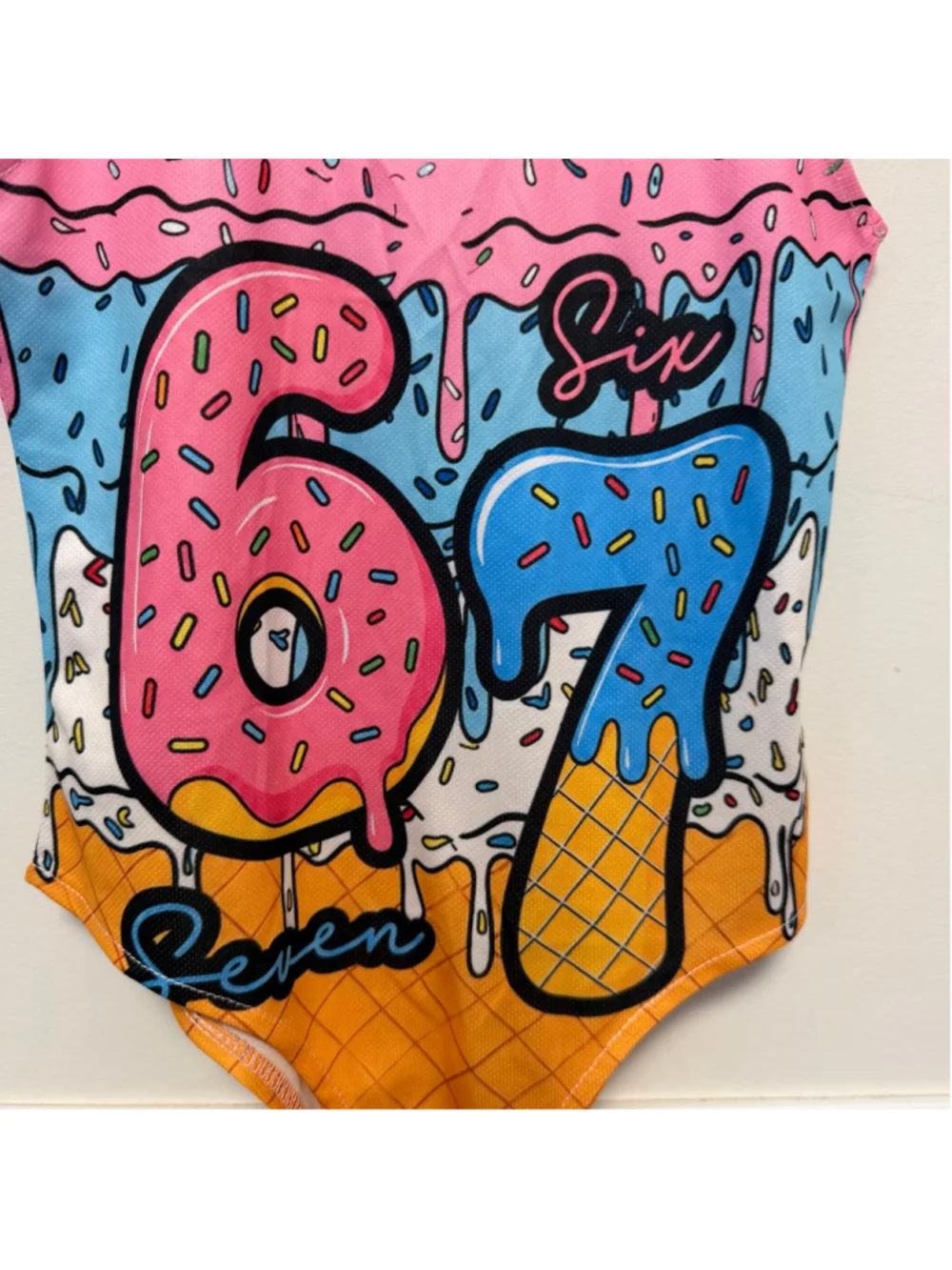 Girls Donut Ice Cream One Piece Swimsuit Size 7-8 Y 67 Pink Blue thin material
